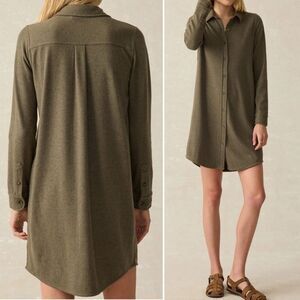 Faherty Legend Sweater Mini Shirtdress Tunic in Olive Melange Flannel Size Large